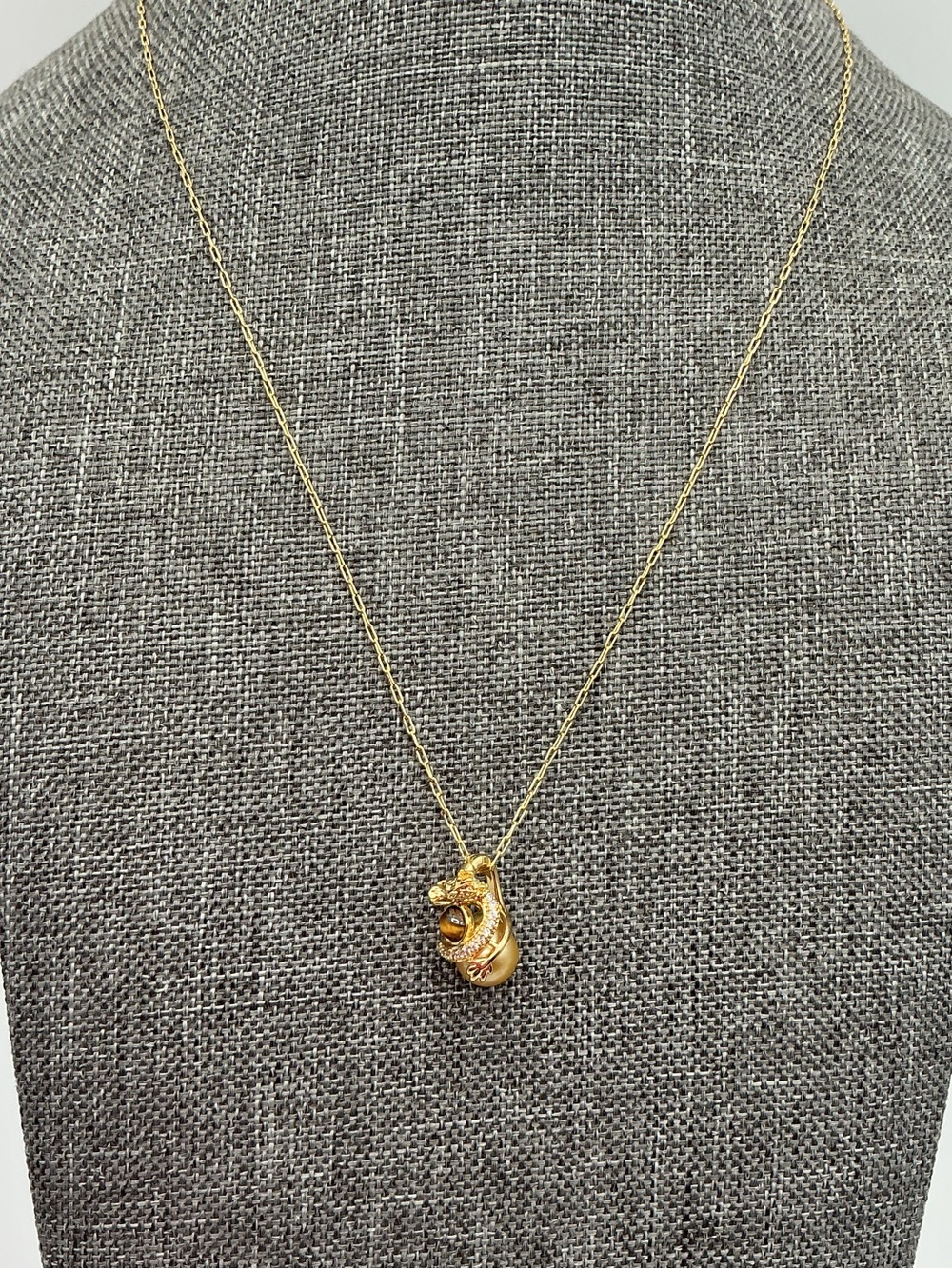 Gold Plated  Natural Gold Freshwater Pearl Pendant Necklace - Tiger Eye Touch